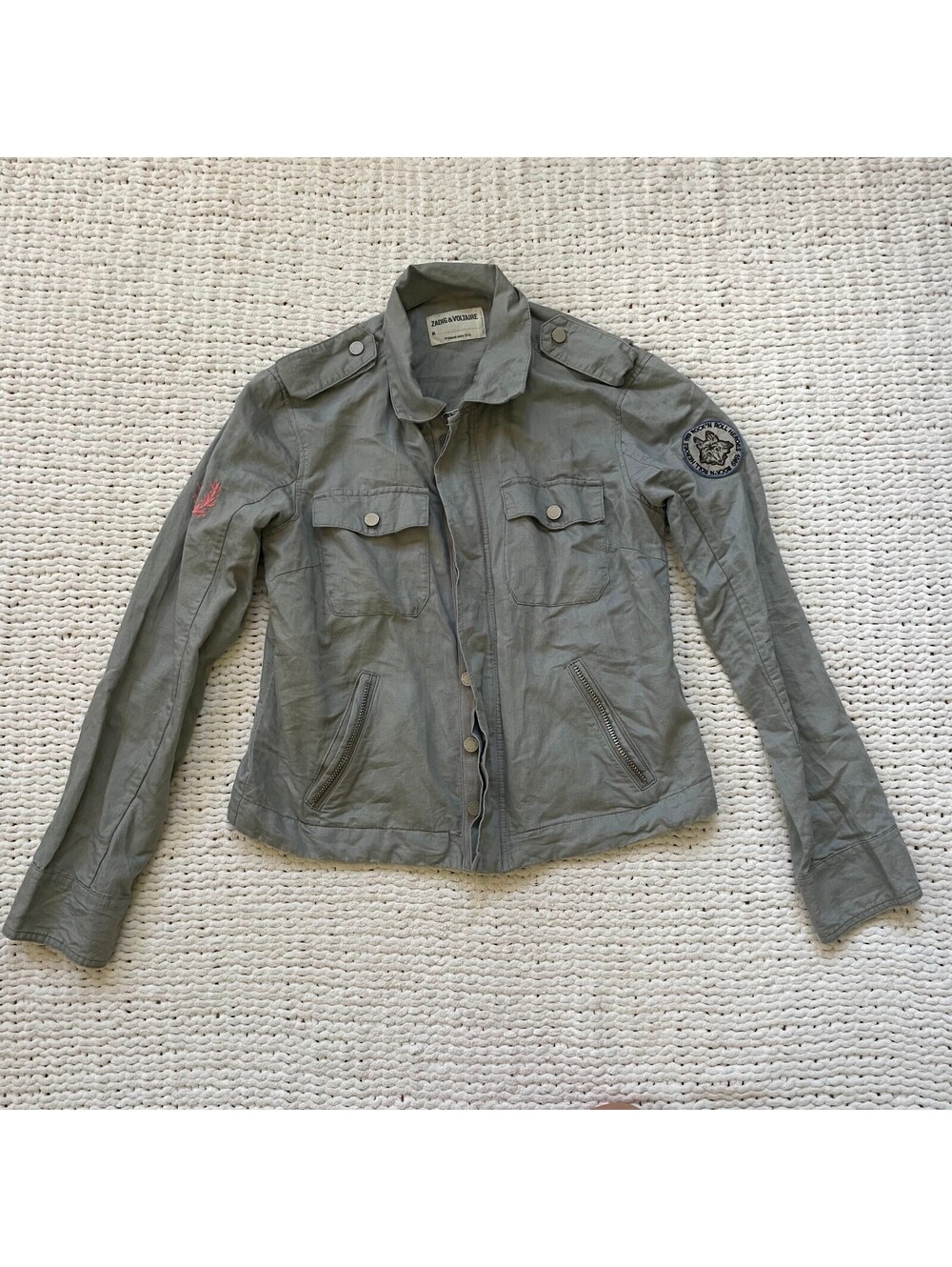 Zadig & Voltaire Grey Linen Utility Jacket - Size Medium